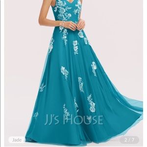 Jade color bridesmaid, prom, homecoming, formal floor length gown.